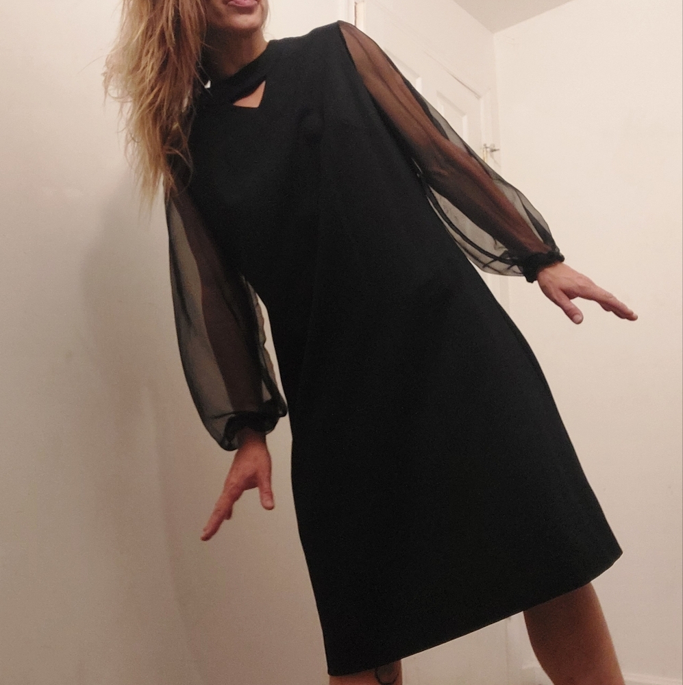 Vintage 60's 70's Puritain Forever Young keyhole shift dress w/ sheer sleeves